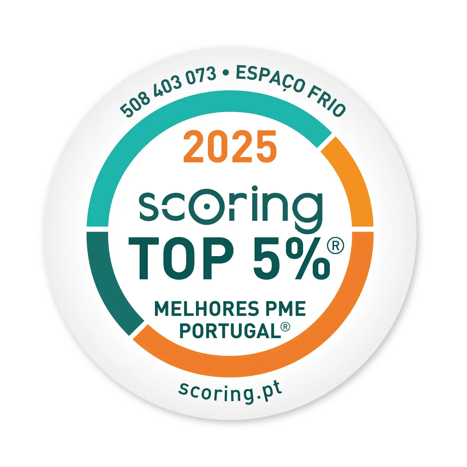 Selo de confiança Top Scoring 5% Melhor PME de Portugal Espaço Frio